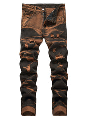 Tie-dye Ripped Jeans Men's Street Style Denim Pants