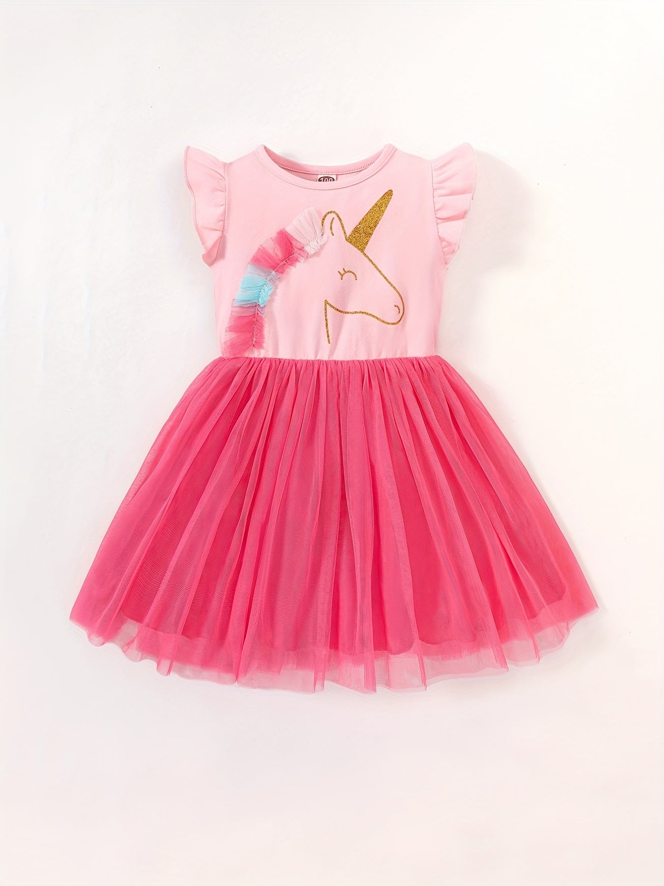Toddler Girls Cartoon Unicorn Mesh Princess Dress For Party Beach Vacation