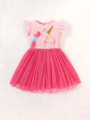 Toddler Girls Cartoon Unicorn Mesh Princess Dress For Party Beach Vacation