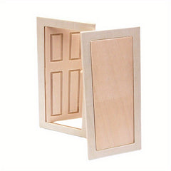 Mini Dollhouse Wooden Door Furniture Hinged Red Beige for Decoration