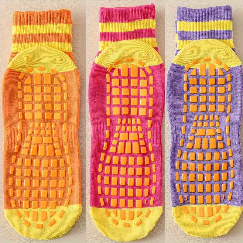 3 Pairs Baby Girl Non Slip Socks Rubber Dot Bottom Cotton Blend