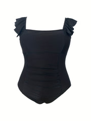 Swimsuit Women's Ruffle Trim Square Neck One Piece Swimsuit