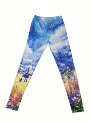 Graphic Print High Waist Skinny Leggings Women's Clothing