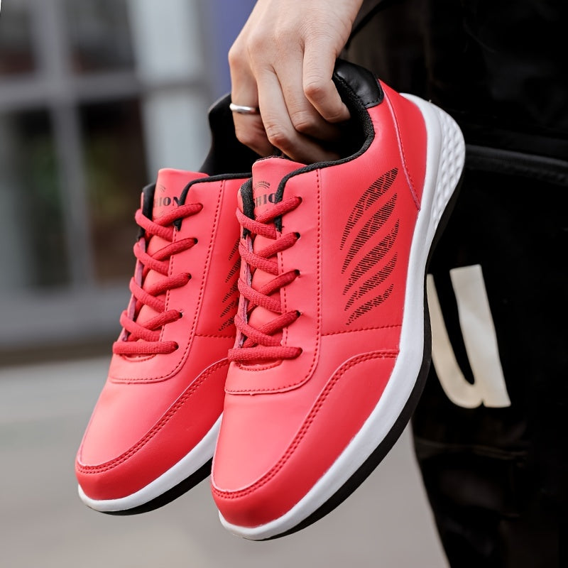 Men's Lace Up Running Sneakers Faux Leather Comfort Shoes