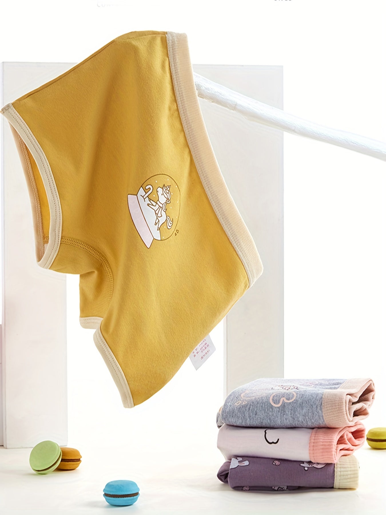 4pcs Girls Boxer Briefs Elastic Waist Astronaut Rabbits Print Underwear