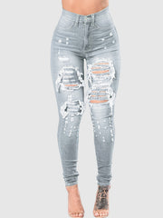 Distressed Skinny Leg Jeans Women's Denim Pants
