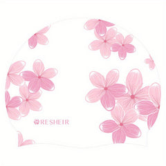 Flower Print Silicone Swimming Cap for Women Waterproof Ear Protection