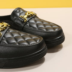 Metal Chain Decor Flat Mules Closed Toe Slippers