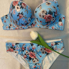 Floral Print Push Up Bra & Panties Set