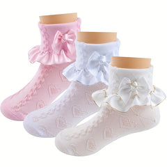 Girls Ruffle Lace Trims Dance Socks - Mesh Thin Crew Socks for Spring