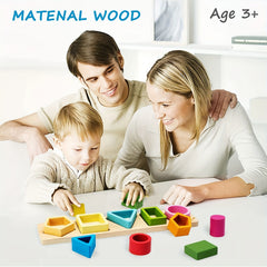Montessori Wooden Sorting & Stacking Toy - Toddler Shape Sorting Gift