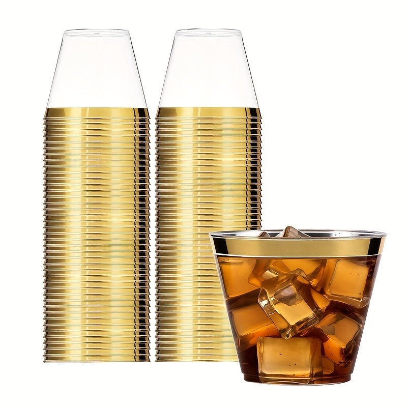 10pcs 9oz Disposable Cups With Golden Rim Wedding Party Supplies