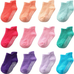 6 Pairs Baby Girl's Non Slip Socks Solid Cotton Blend Bottom