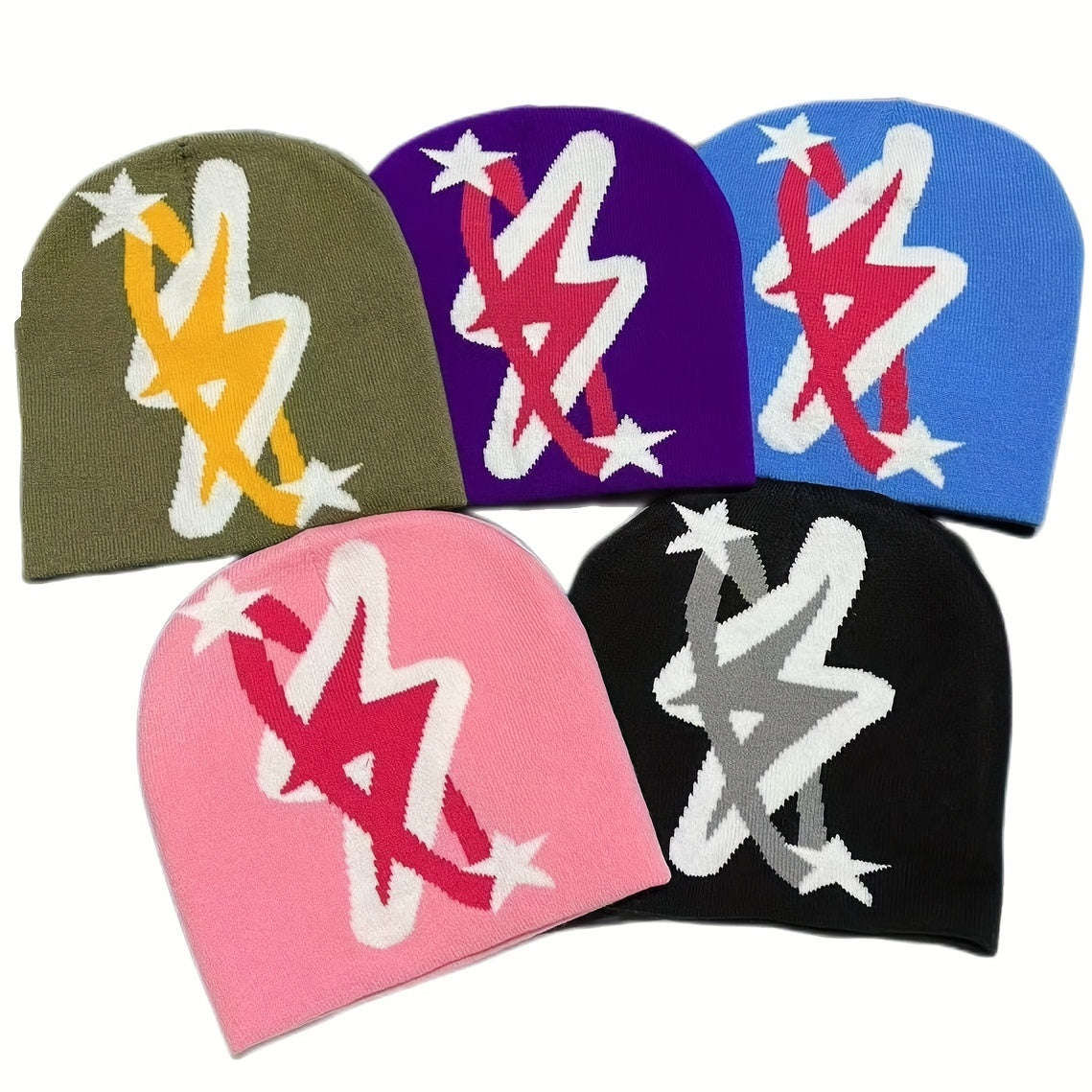 Colorful Gothic Lightning Bonnet Hat Knitted Skull Cap