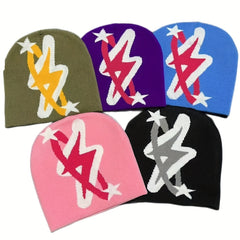 Colorful Gothic Lightning Bonnet Hat Knitted Skull Cap