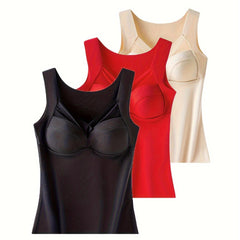 3pcs Mesh Thermal V-Neck Sleeveless Top Women's Lingerie