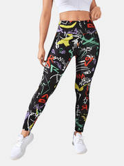 High Rise Graffiti Print Sports Leggings
