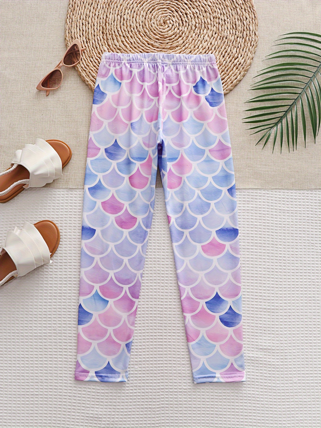 Girls Fish Scale Leggings Gradient Activewear for Sports Running Jogging Gift