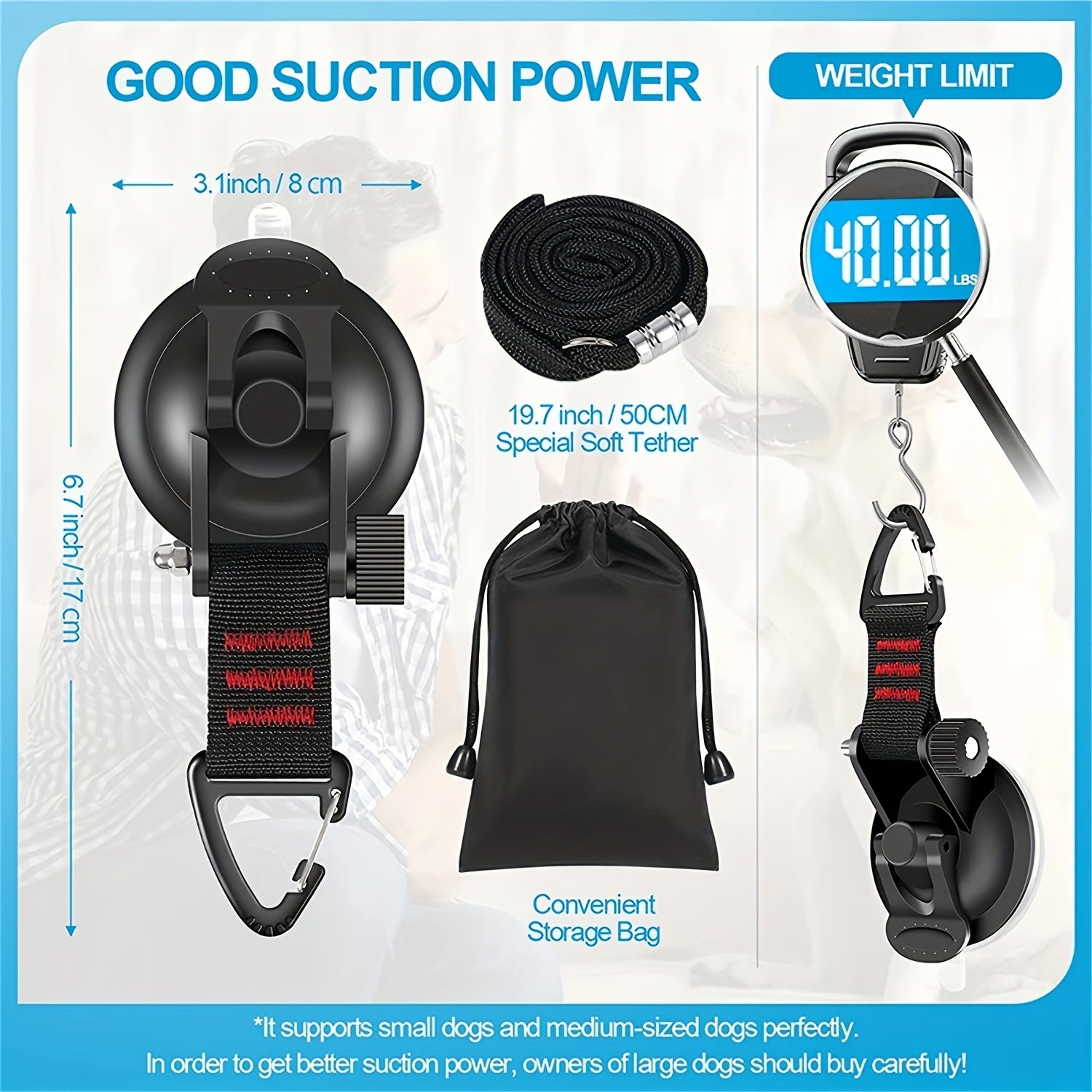 Pet Grooming Suction Cup Hook & Restraint Rope Set