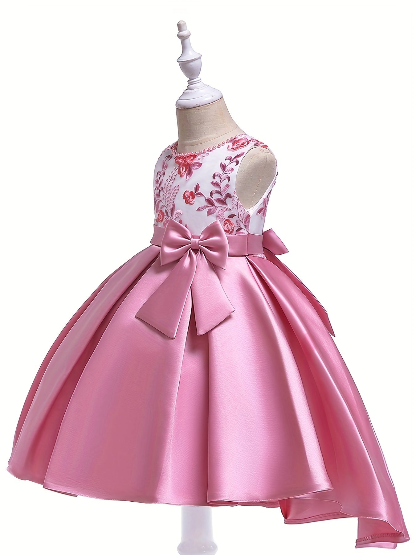 Girls Floral Embroidery Princess Dress High Low Pleated Dress