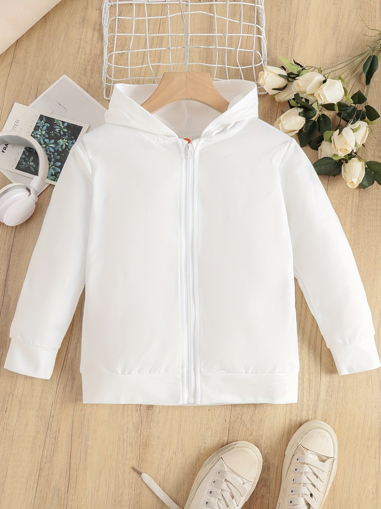 Girls' Basic Zipper Hoodie Casual Hooded Jacket Spring Fall