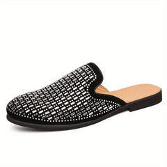 Women's Rhinestone Flat Mules Closed Toe Slip On Anti skid Slides Shoes