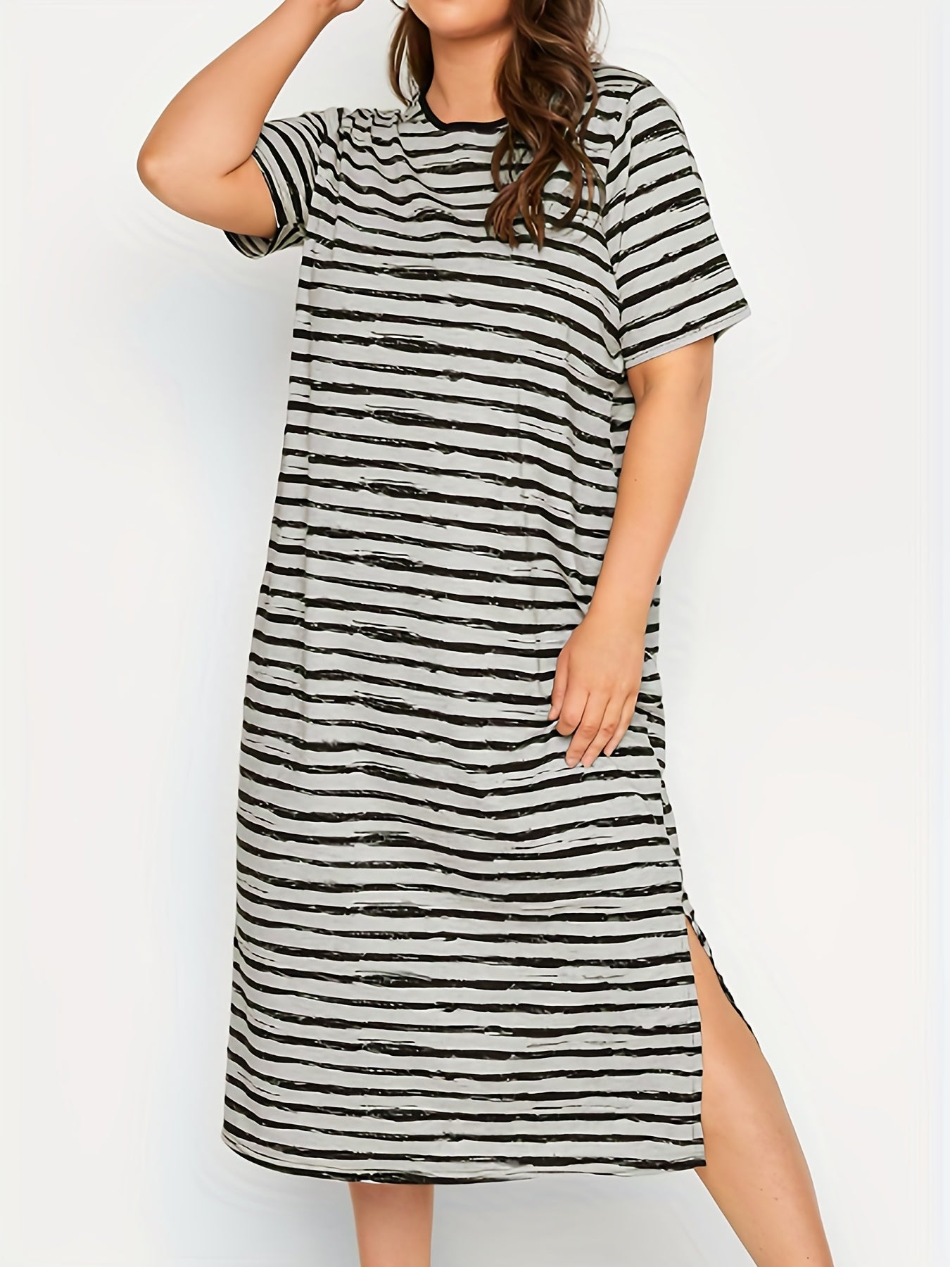 Stripe Print Short Sleeve Maxi Dress