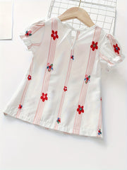 Girls Floral Print Short Sleeve Tee Top