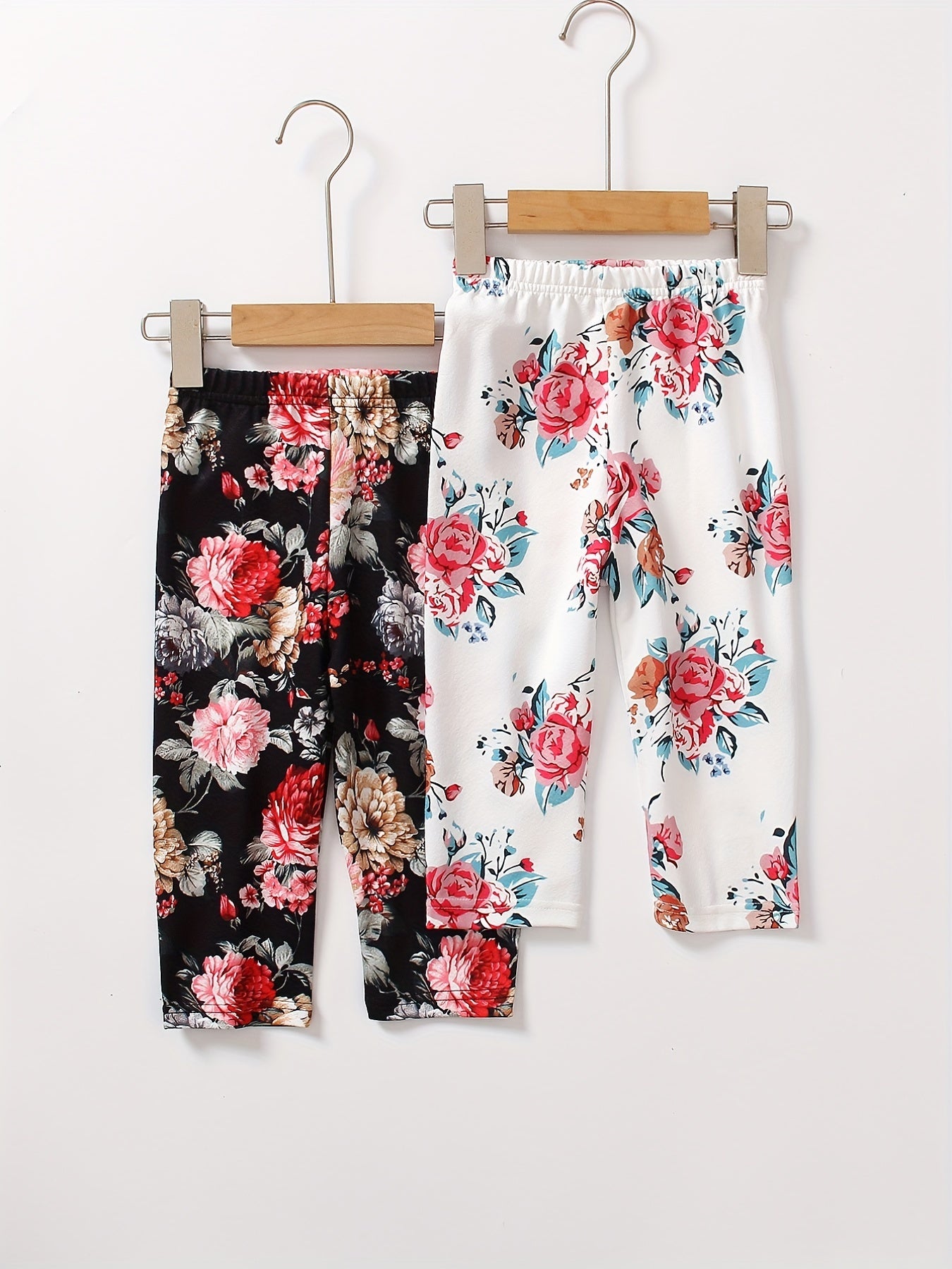 Girls Floral Print Leggings Two Pack Trousers 2-6 Years
