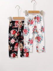 Girls Floral Print Leggings Two Pack Trousers 2-6 Years