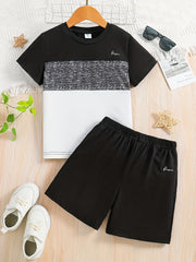 2pcs Boys Casual Short Sleeve T shirt&Shorts Set Summer Kids Clothing