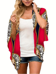 Leopard Print Bat Sleeve Open Front Cardigan