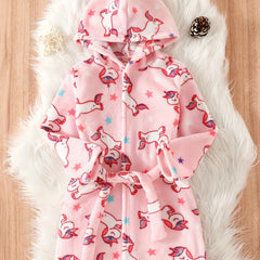 Toddler Unicorn Hooded Bathrobe Flannel PJ