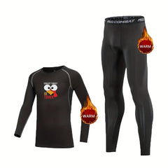 Kids Fleece Lined Base Layer Set Turkey Print Long Sleeve Top & Leggings