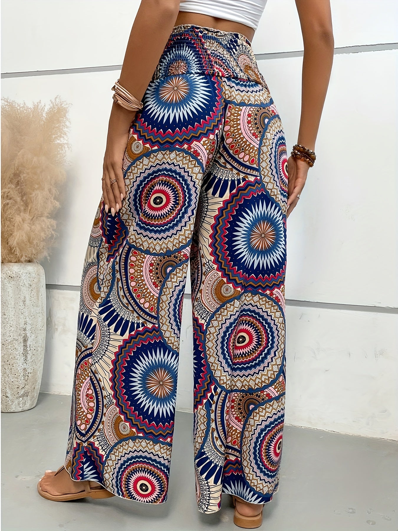 Tropical Print Wide Leg Pants