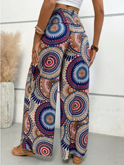 Tropical Print Wide Leg Pants