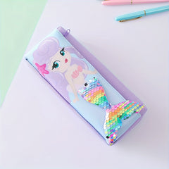 Mermaid Pencil Bag Double Layer Oxford Zipper Pencil Bag