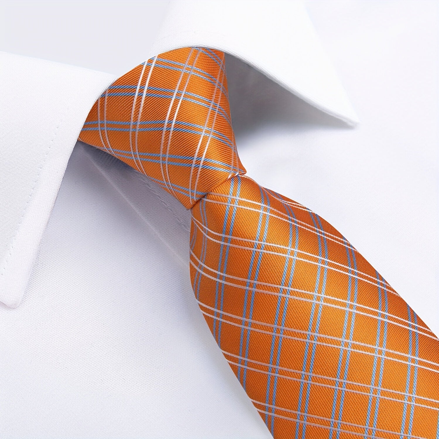 Men's Plaid Orange Silk Tie Set for Wedding Party