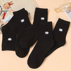 5 Pairs Floral Print Socks Breathable Mid Tube Stockings