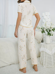 Floral Print Pajama Set Short Sleeve Top & Pants