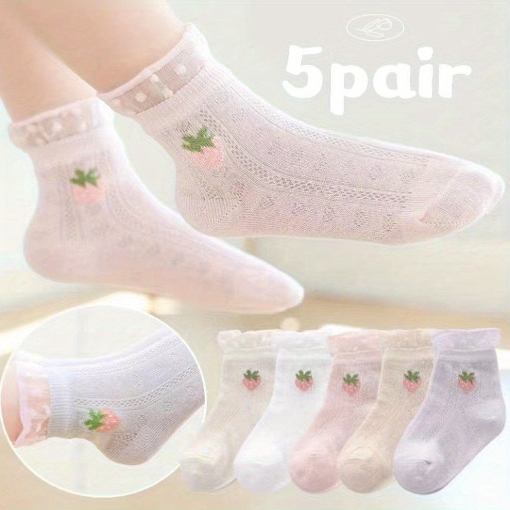 5 Pairs Kids Socks Flowers Pattern Girls Spring Summer Children Baby Girl Clothi