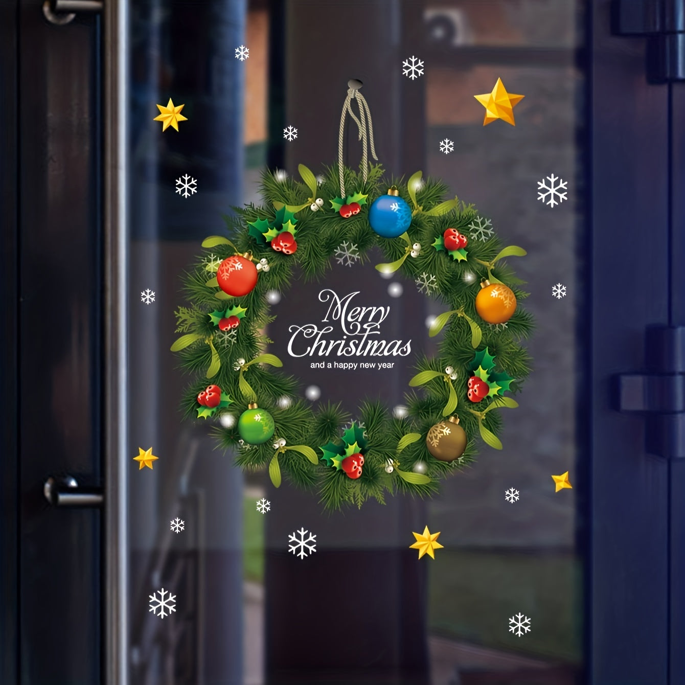 Christmas Window Sticker Wreath Removable Vinyl Waterproof Sticker