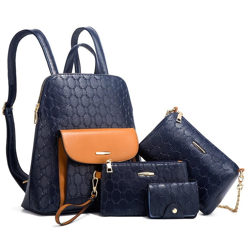 Embossed Detail Backpack Set Women's Bag Collection