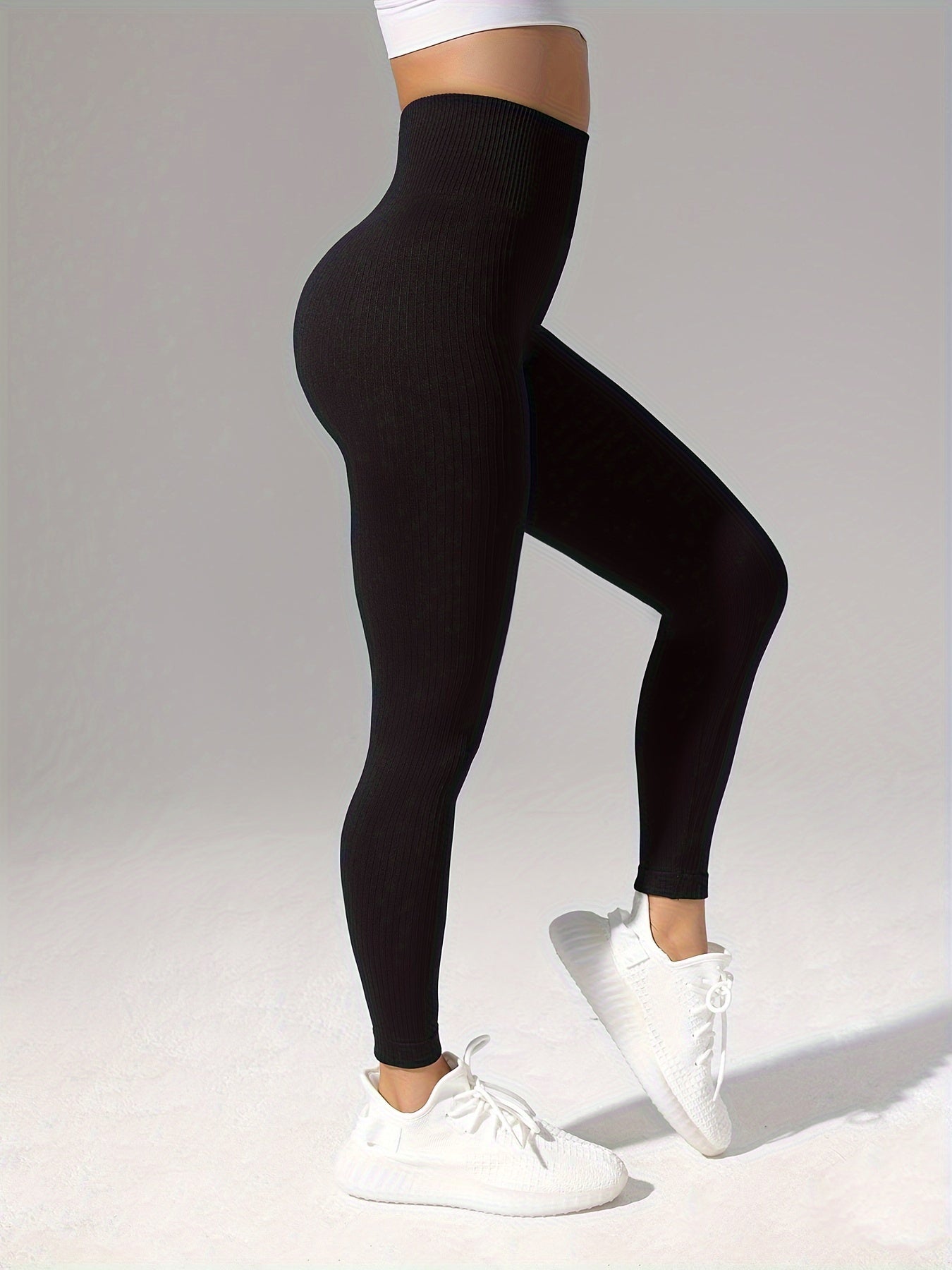 Solid Fitness Sports Leggings High Stretch Slim Fit Workout Pants