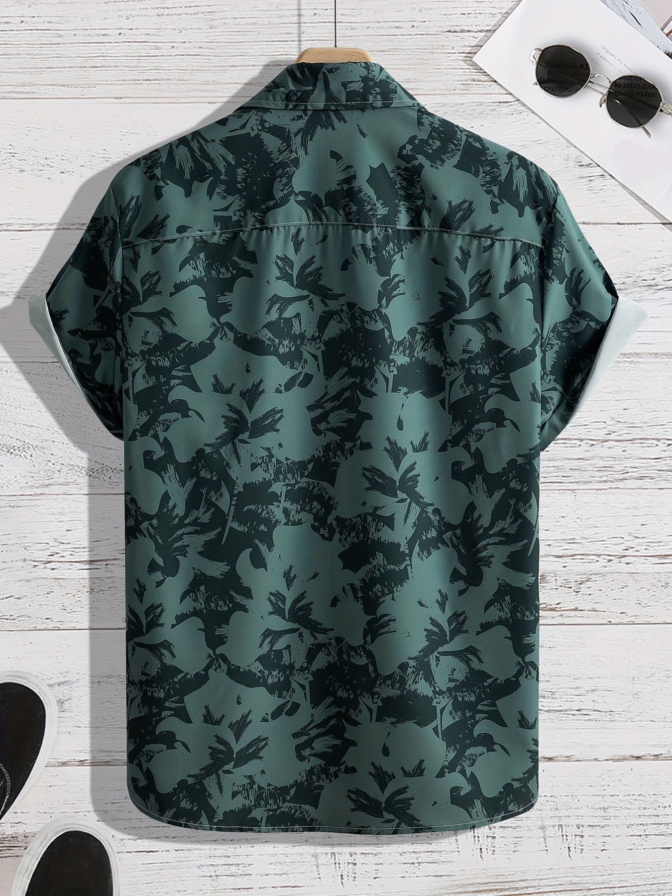 Flower Silhouette Pattern Men's Short Sleeve Hawaiian Shirt