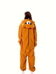 Women's Plus Size Cartoon Animal Plush Hooded Onesie Costume