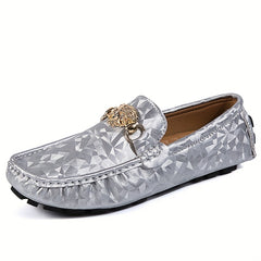 Men's Metallic Decor Leather Loafer Shoes