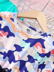 2pcs Camo & Solid Dress for Girls Casual Playwear Dress with Pockets