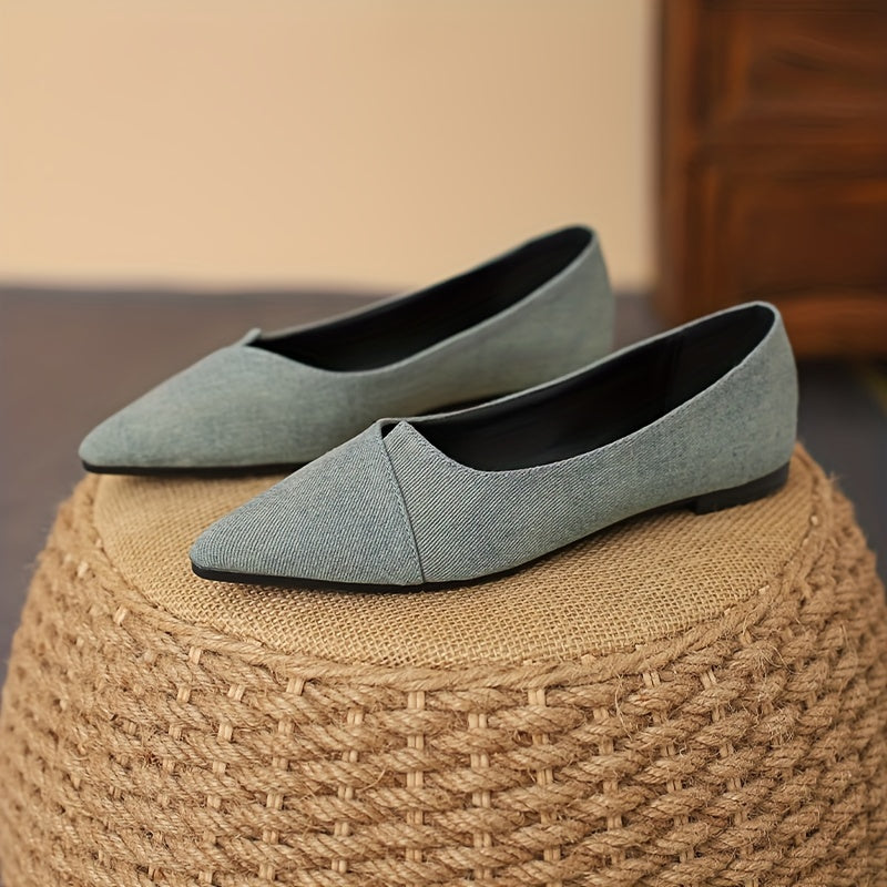Women's Denim Slip On Pointed Toe Shoes Comfortable Walking Shoes