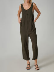 Women's Button Sleeveless V Neck Jumpsuit